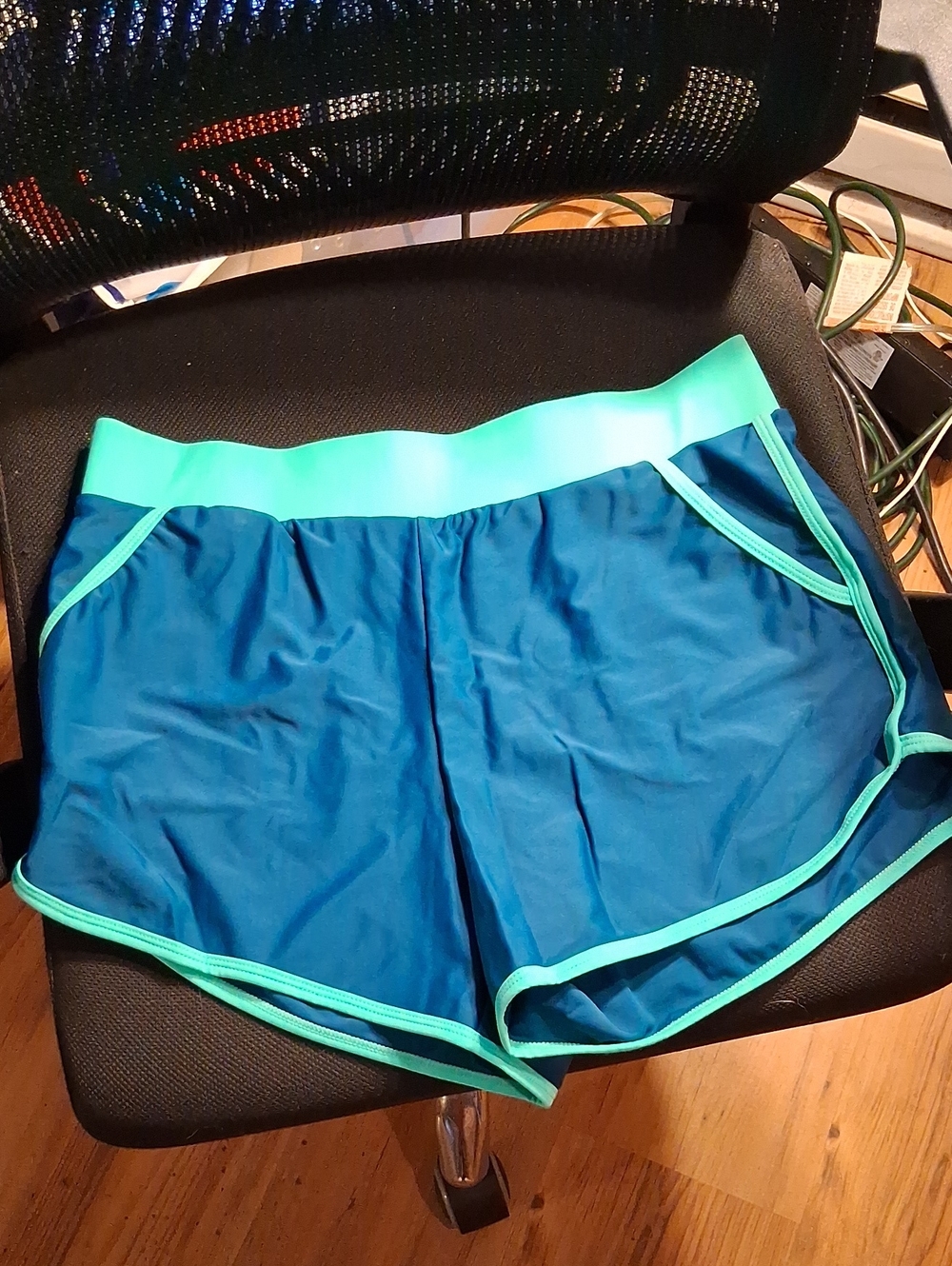 Women’s Blue Athletic Shorts with Mint Trim - Lightweight Performance